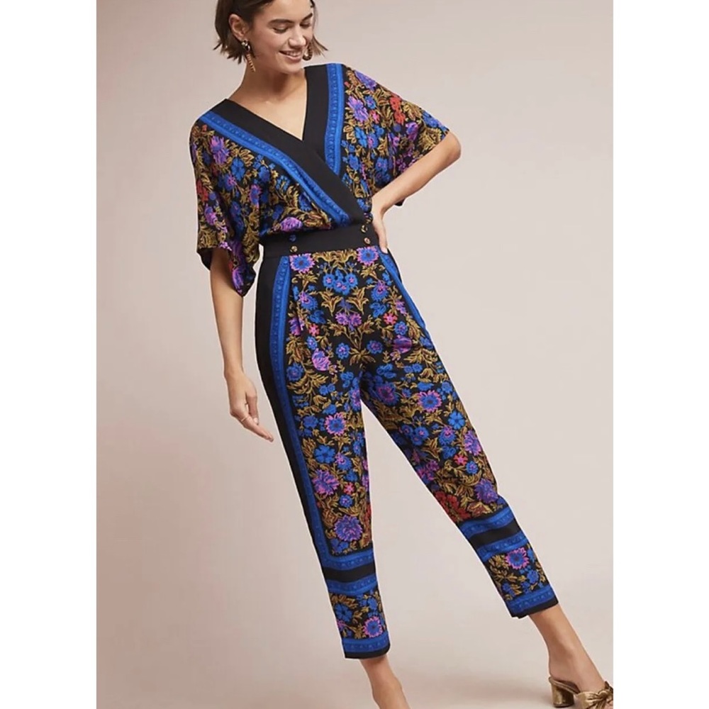 Anthropologie Ett:Twa Floral Scarf-Printed Jumpsuit